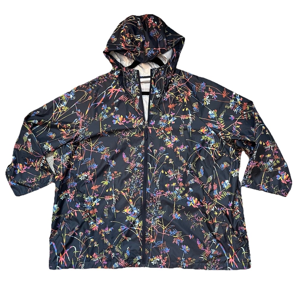 Columbia Women's Packable Hooded Full Zip Floral Windbreaker Jacket 3X Outdoor